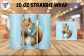 20 oz Sublimation Tumbler Wrap - Watercolor Sleepy Squirrel holding a Coffee